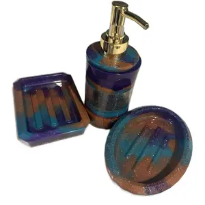 Custom Soap Dishes and Dispenser Set with Soap Dispenser, Purple Base, and Decorative Soap Dish