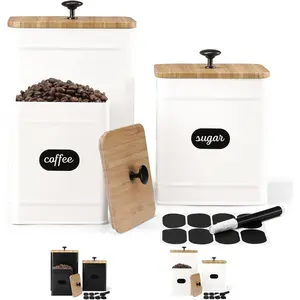 Kitchen Canisters for Countertop Set of 3, Airtight Canisters Sets for the Kitchen Counter with Lid, Metal Farmhouse Food Storage Containers Jars for Flour Sugar Coffee Tea Spice (White)