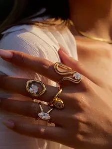 Ladies Ring Elegant Fashion Rings Round Zircon Simple Jewelry Stainless Steel 18k Gold Plated Anti Allergy Elegant Minimalist Shiny And Romantic Jewelry