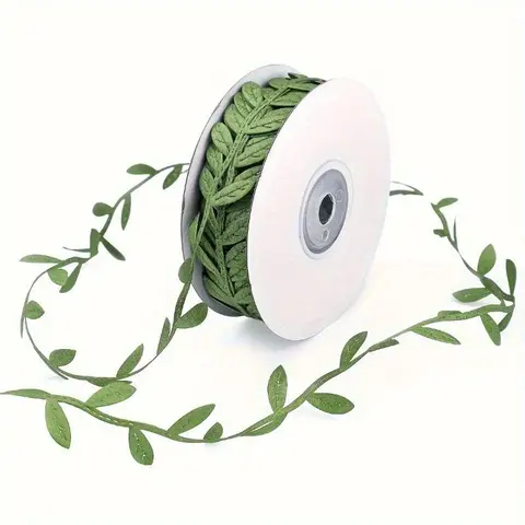 Olive Green Leaves Lace Trim Ribbon, 1 Roll Artificial Leaves Lace Trim Ribbon, DIY Craft, Party, Wedding, Home Decor Supplies, Decorative Ribbon