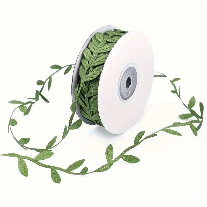 Olive Green Leaves Lace Trim Ribbon, 1 Roll Artificial Leaves Lace Trim Ribbon, DIY Craft, Party, Wedding, Home Decor Supplies, Decorative Ribbon