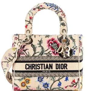 Pre-owned Dior Raffia Top Handle Bags Christian Lady D Lite Bag Embroidered Medium by Rebag
