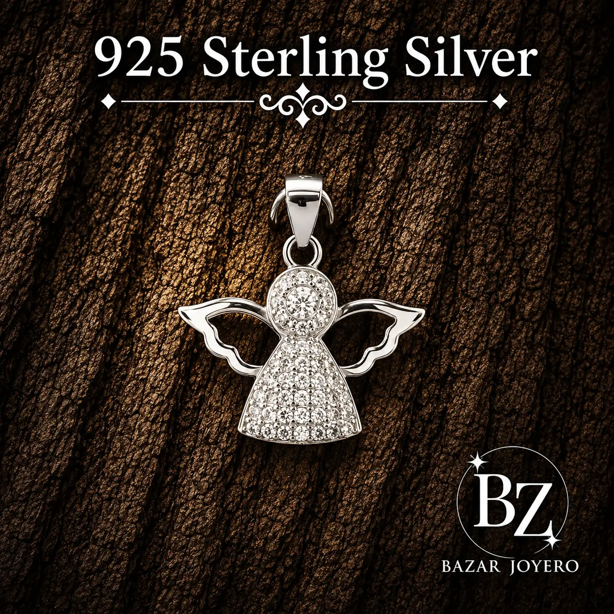 925 Sterling Silver Guardian Angel Pendant with Cubic Zirconia