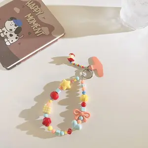 Trendy Dopamine Ins Style Handmade Apple Core Charm - Cute Colorful Beads Phone Chain Lanyard Universal