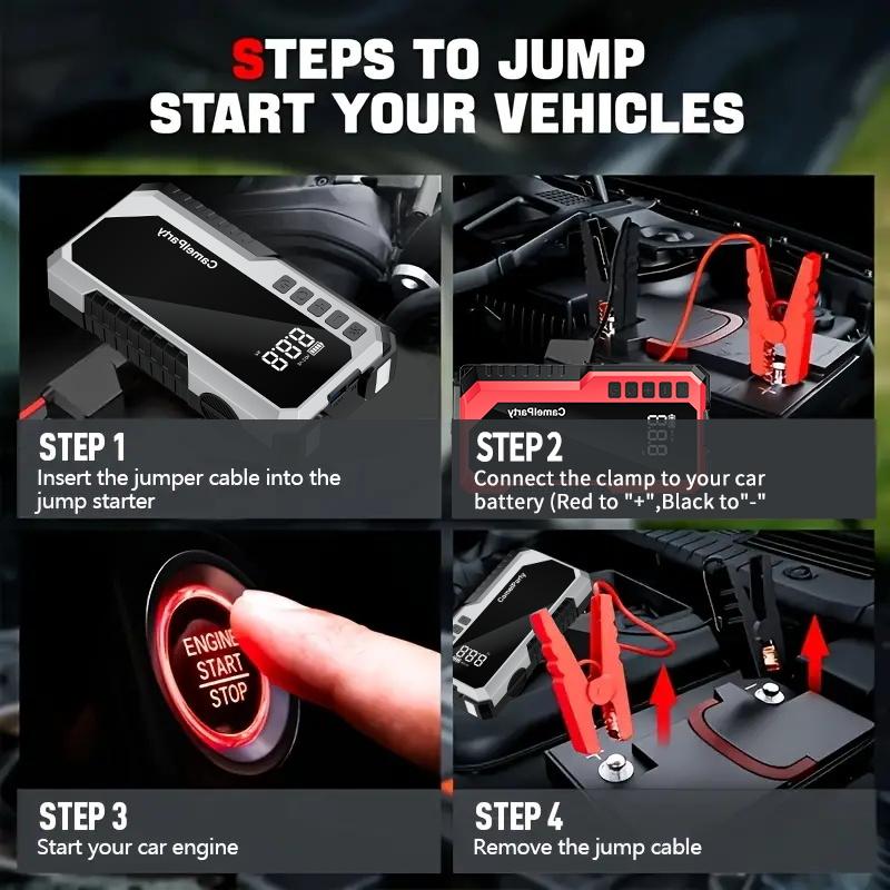 CamelParty 15000mAh portable power bank with LED lights, 4000A car battery starter, winter savior portable and safe to use, easy for women to get started and equipped with 150PSI tire inflation pump Car Power Supply jumper