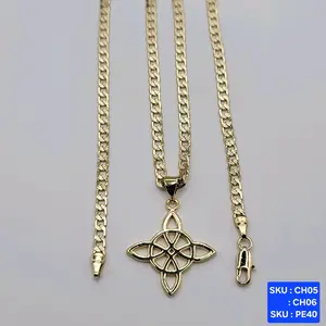 Witch's Knot (Nudo de Brujas) Pendant Laminated Gold, Select a Chain link Style and size 24 & 18 inches Laminated Gold ,SKU : PE40