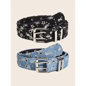 New Fashion Street Waist Belt, Blue Punk Accessory, Blue Denim Belt, Hip Hop Y2K Heart Buckle Belt, Unisex Design, Street Style Belt