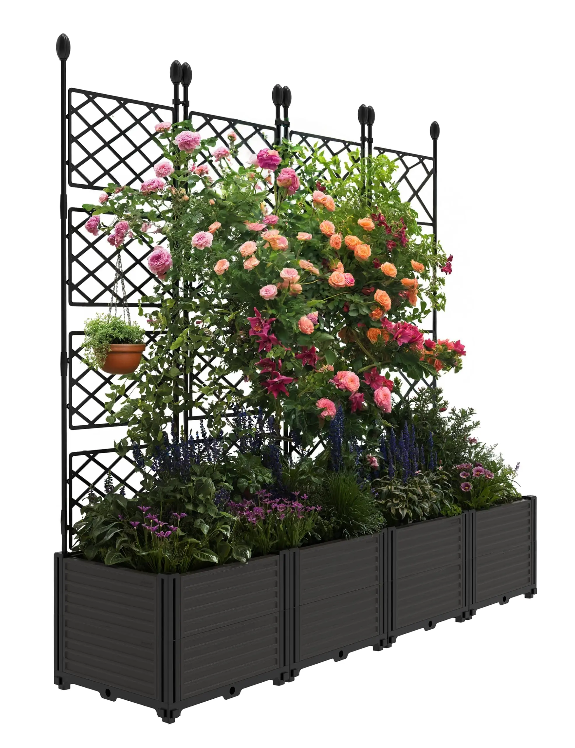 GAOMON 4 Pcs U-Shape Modular Plastic Vertical Garden Trellis Bed Freestanding Set - Outdoor Privacy Trellis Planter Box with Drain Plug, UV Resistant for Climbing Plants, Flower, Outdoor Privacy Screen