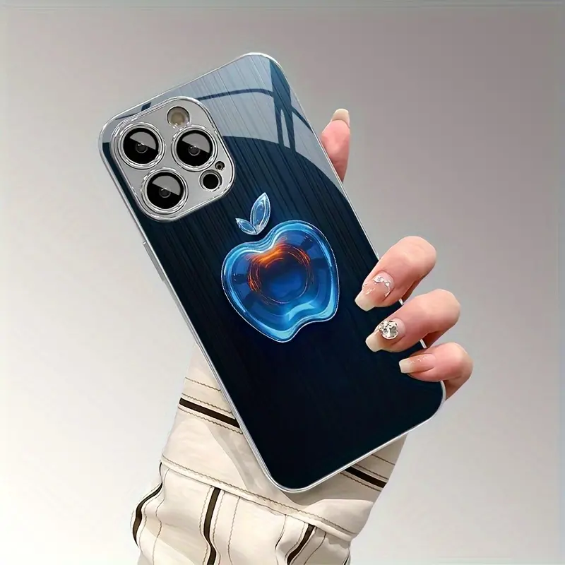 Creative New Fashion Electroplated Metal Glass Protective Shell for 17 Pro Max Phone Case 17 Air 16 E 15 Plus 14 13 12 11 Creative Premium Internet Popular Couple Models Cute Good-looking Case