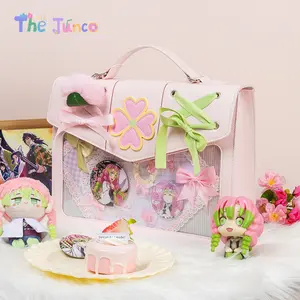 The Junco Demon Slayer Mitsuri Kanroji Ita Bag - Love Hashira Heart Clear Window Bow Messenger Bag, Kawaii 3-Way Sakura Pink & Green Aesthetic Satchel Crossbody Tote, Large Capacity School Backpack Anime Merch Gift