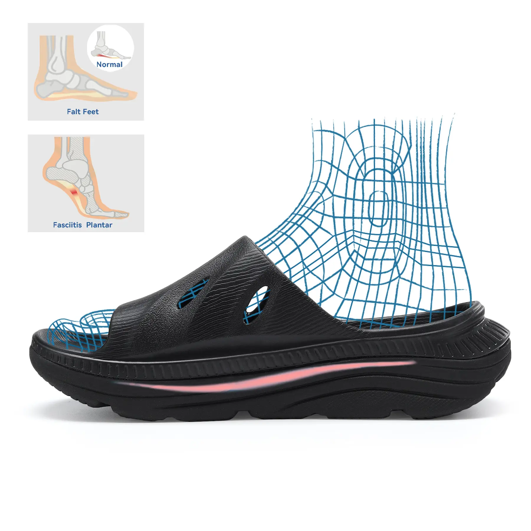 Men Sandals Mens Comfortable Athletic Slides Thick Cushion Lightweight Plantar Fasciitis Sport Sliders of Indoor Outdoor, Arch Support Orthotic Open T