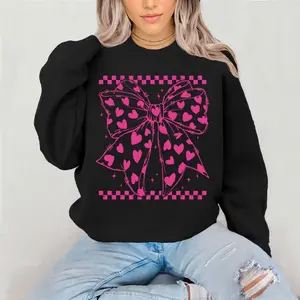 Checkered bow with hearts Sweatshirt Gildan Everyday Style Super Soft Unisex Fit Streetwear Graphic Top warm Gift for her Womenswear Casual Printed Long Sleeve valentines
