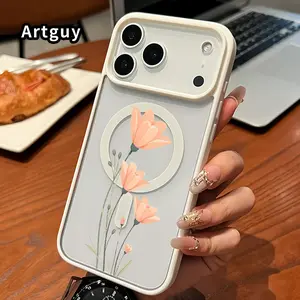 Magnetic Soft Case for iPhone 17 16  Pro Max Plus 15 14 13 12 11 Air E Blossom Grace Pattern Anti-Yellowing Shockproof ultra-thin Silicone Crystal Transparent Acrylic Cover Supports Wireless Charging