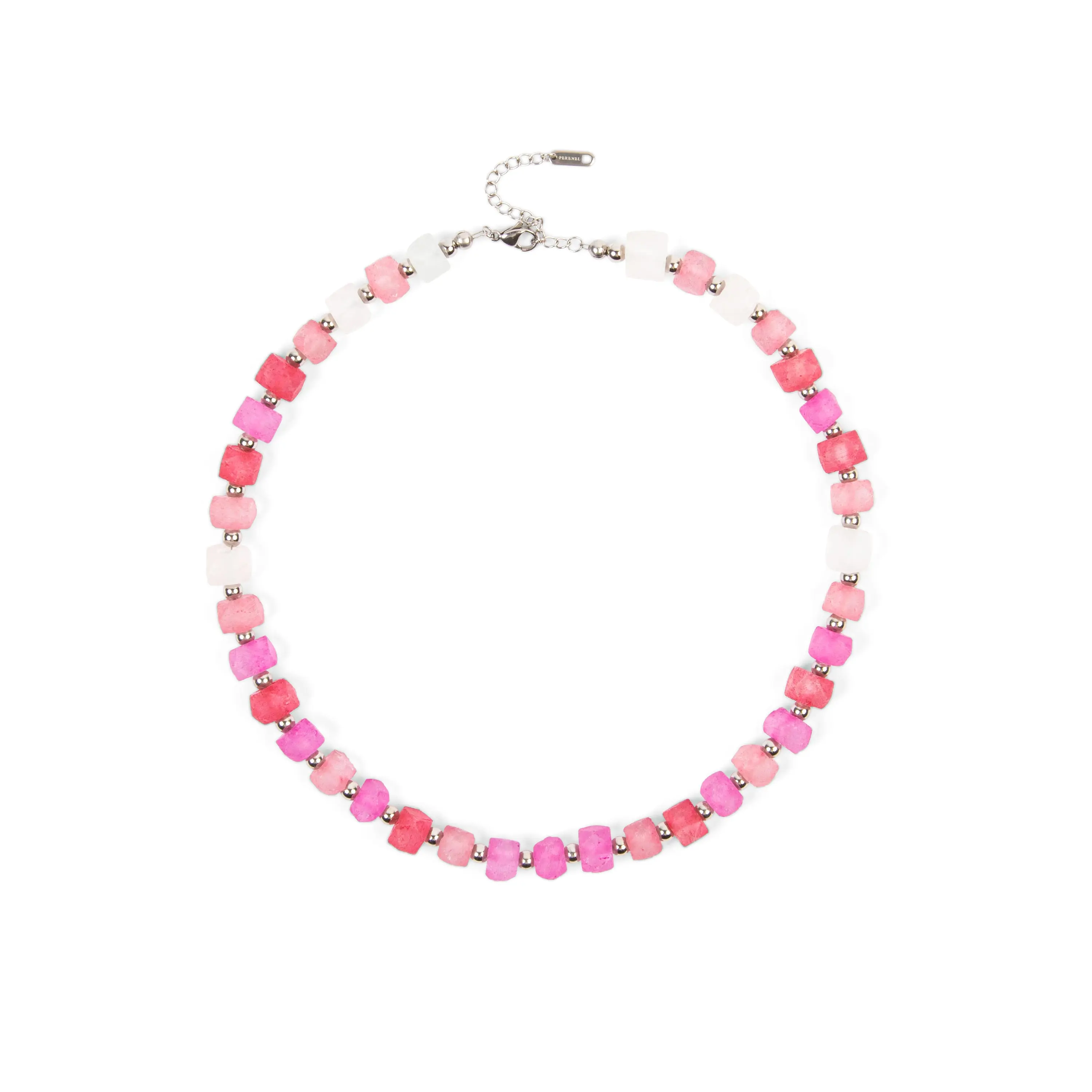 PERENEL Blush Necklace | Handmade Recycled Glass Beads | Pink Gradient | Stainless Steel | Adjustable 16-18"
