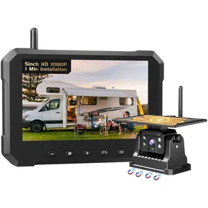 Magnetic Solar Wireless Backup Camera for Truck, 5 Inch No-Drill Installation RV Backup Camera, 1080P Rear View Camera 150° Wide Angle, 24hrs Battery Life, 2.4Hz Signal, Night Vision, RVs, Trailers