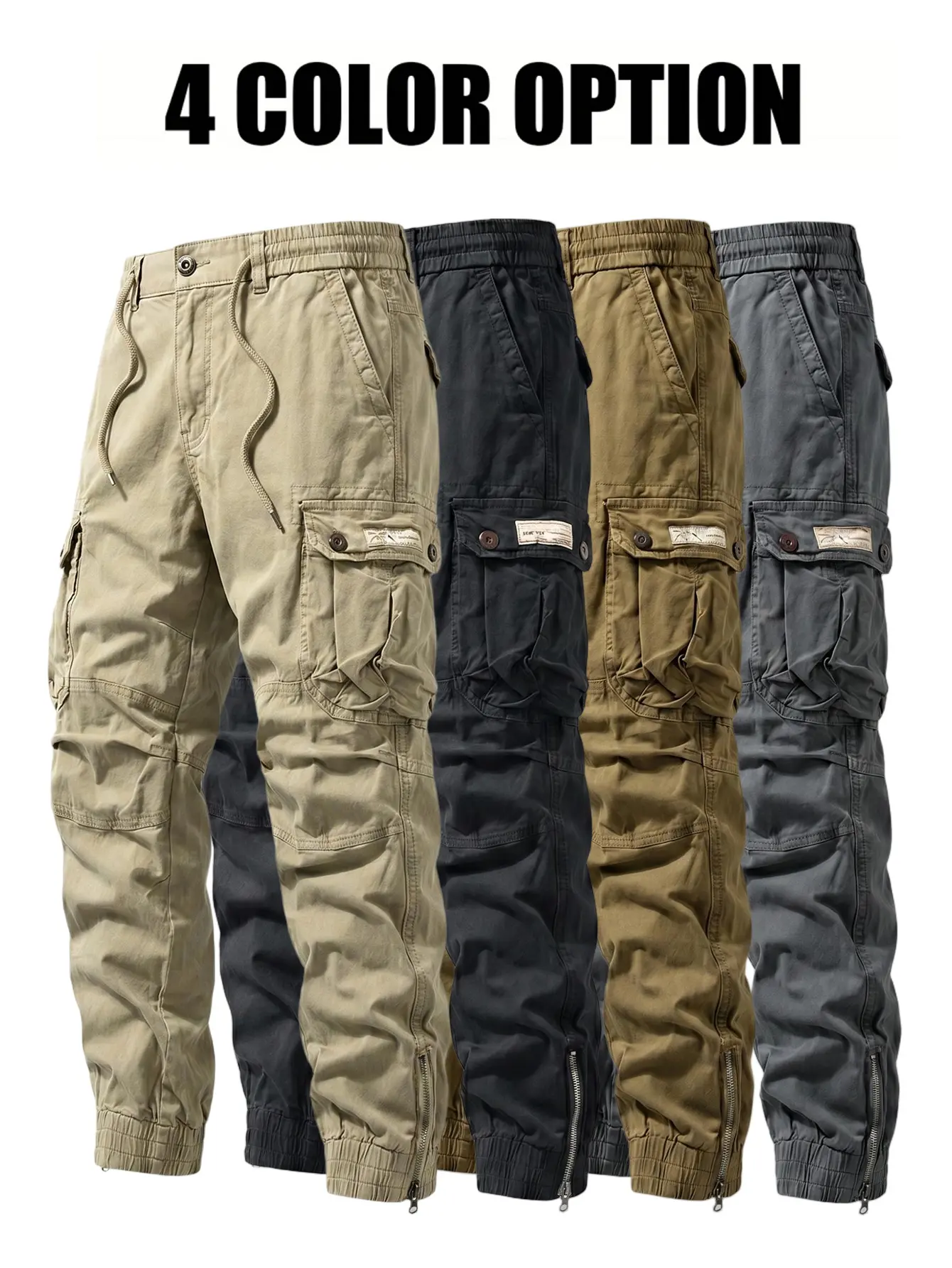 Men’s tactical cargo pants, 100% cotton with multiple pockets; durable work pants for outdoor tasks and hiking; adjustable waistband design suitable for spring and autumn; long hiking pants with a tactical design.