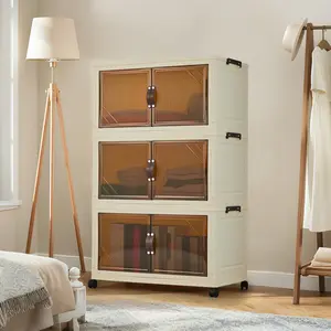 Garvee foldable wardrobe, 3 tiers, 67cm wide, stackable plastic storage box, double-sided magnetic doors, ideal for clothes, toys, and household storage, sturdy