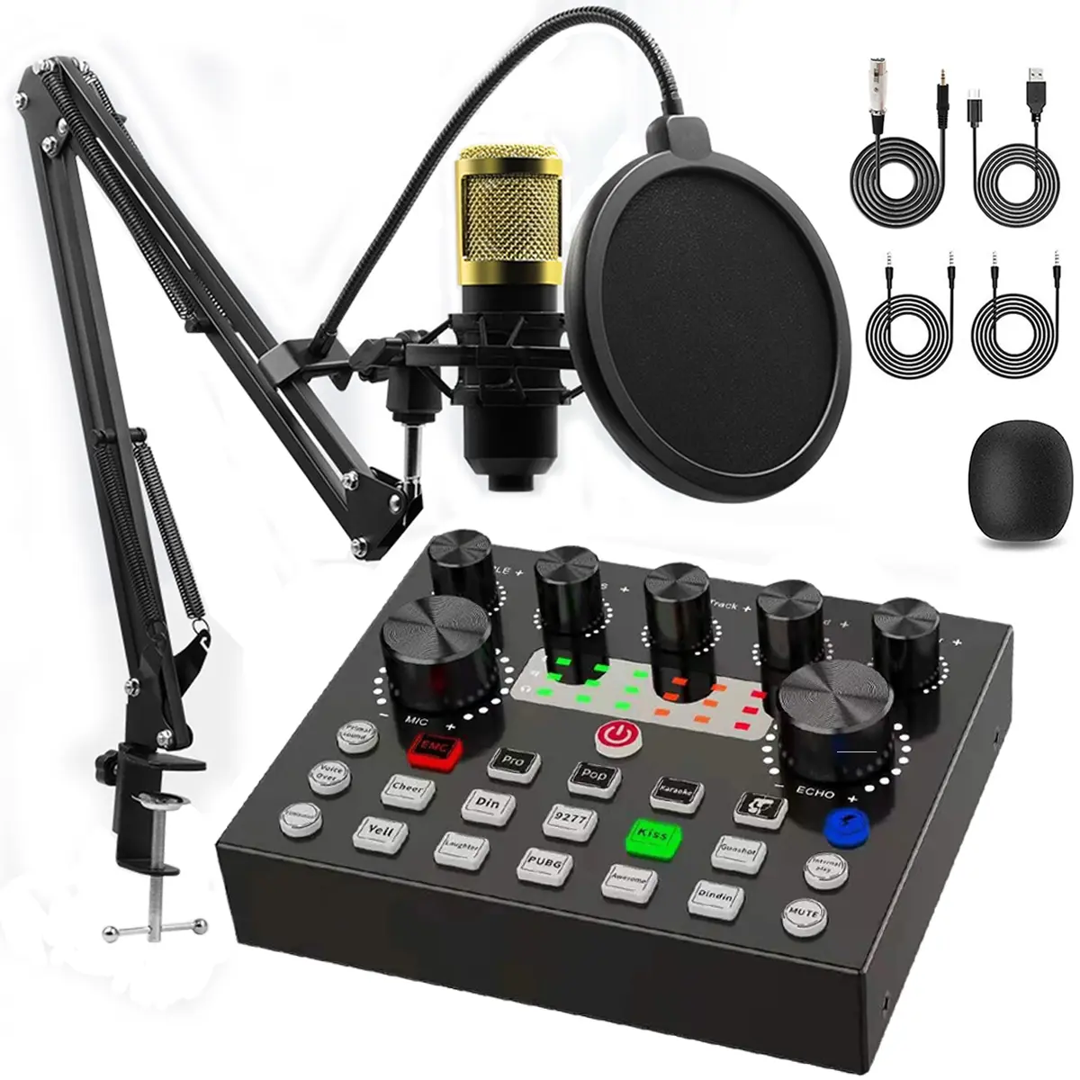 Live Streaming Podcast Equipment Set Bm-800 Capacitor Microphone Kit Dj Sound Control Live Audio Mixer Package Recording Studio Equipment BT Connectivity for Phone PC Recording Broadcasting