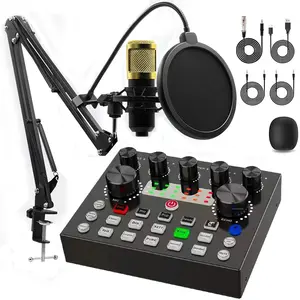 Live Streaming Podcast Equipment Set Bm-800 Capacitor Microphone Kit Dj Sound Control Live Audio Mixer BT Connectivity for Phone PC Recording Broadcasting