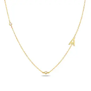 925 Streling Silver Necklace Initial Necklaces for Women 14K Gold Vermeil Letter Necklace Personalized A-Z Sideways Initial Necklace for Women Trendy Simple Gold Choker