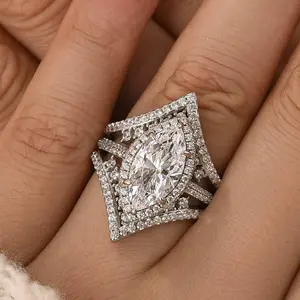 Maxine CZ 3.0ct Marquise Cut 2PC Engagement Ring Set, Bridal Ring Set In Sterling Silver, 5A Cubic Zirconia Women's Ring Jewelry,Wedding Ring Set for Daily,Travel,Proposal,Birthday,Anniversary