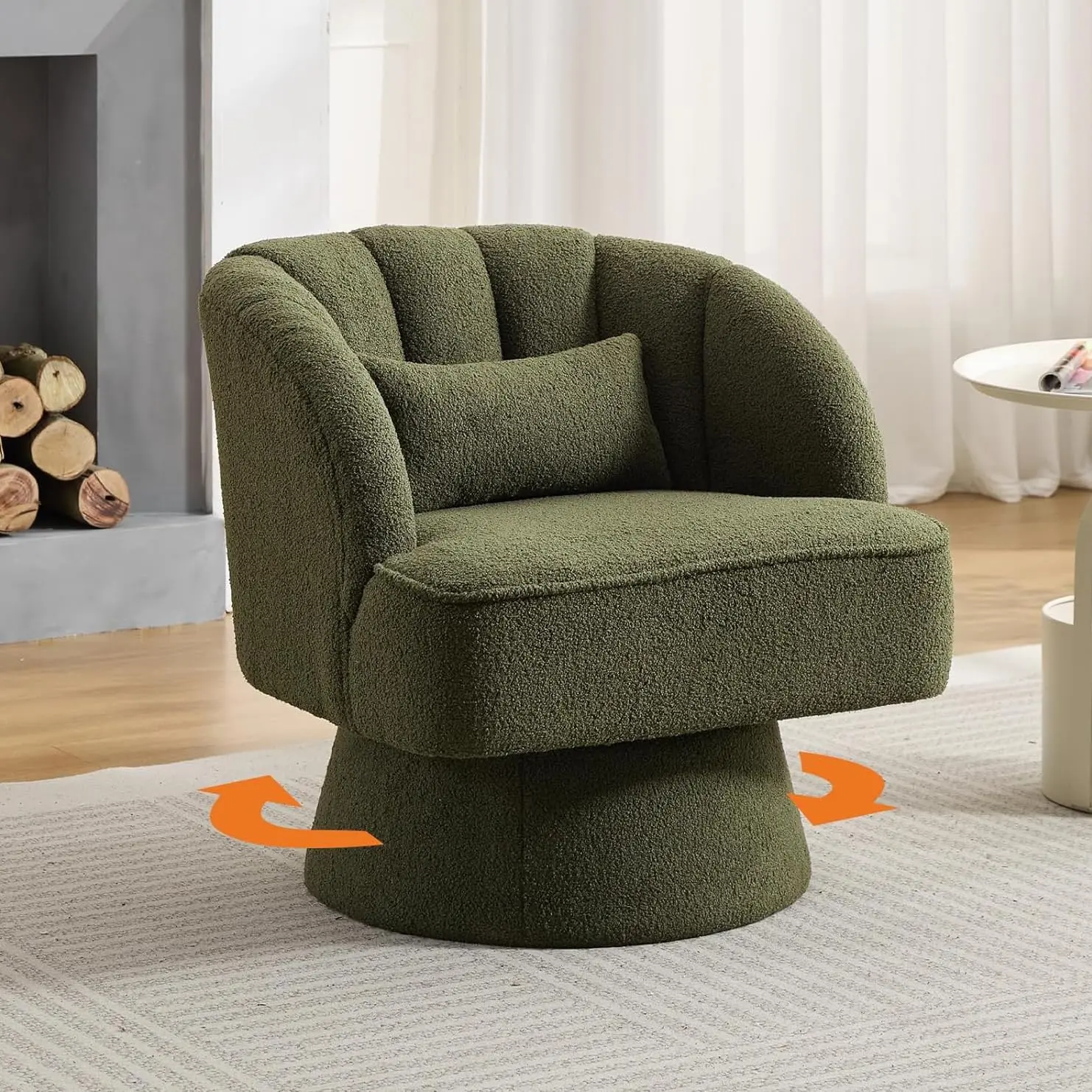 Garvee Midcentury Modern 360° Swivel Velvet Upholstered Club Accent Chair - Striped Backrest, Plush Cushion, Cushioned Support, Decorative Indoor Furniture Chair for Living Room, Bedroom