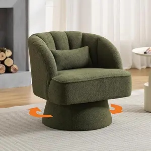 Garvee Modern 360° Swivel Barrel Accent Chair, Velvet Upholstered Armchair with Striped Backrest & Plush Cushion, Comfy Round Lounge Chair for Living Room Bedroom,Green
