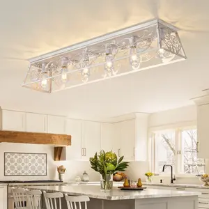 Garwarm 45.27" Modern Ceiling Light,6 Lights Dining Room Light Fixture,Modern Rectangle Chandelier, Kitchen Lighting Fixtures Ceiling Mount for Living Room Kitchen Island Bar Lamp