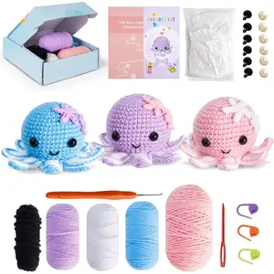 Crochet Kit for Beginners: Make 3 Cute Amigurumi Animals with Easy-to-Follow Video Tutorial, Complete Beginner Crochet Kits for Kids Adults, Creative Christmas Birthday Gift Idea for Women & Girls