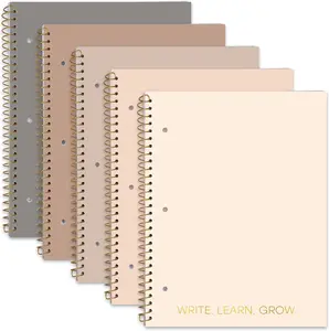 Decorably 5-Pack 140 Pages Gold Foiled Spiral Notebooks College Ruled 8x10.5in Spring Bound 3-Hole Punched Easy Tear-Off Perforated Design Lined Pages for Work School Office