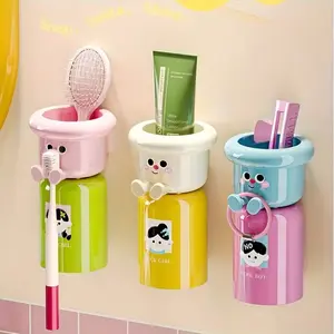 Toothbrush Holder & Cup Set, Dopamine Color Toothbrush Rack, Couple Toothbrush Cups, Magnetic Base, Drainage Storage Box, Bathroom Organizer, Bathroom Accessory