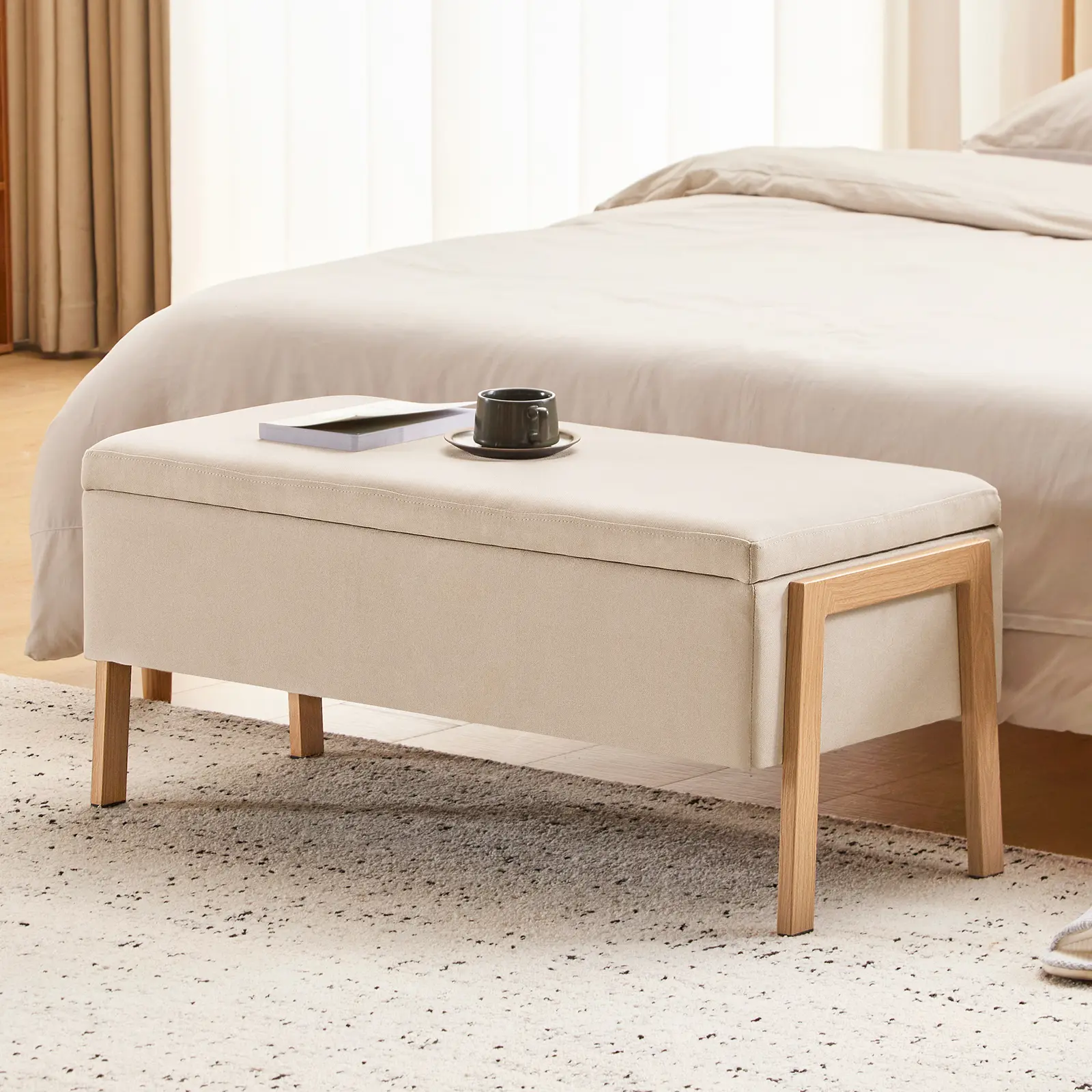 Furnimart 38.5“W Storage Ottoman Bench for Twin Size Bed, Upholstered End of Bed Bench with Wooden Legs for Bedroom, Living Room, Entryway Soft Cushioned Stool Foot Rest