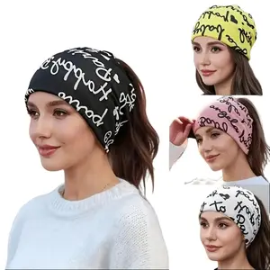Women's 4-Pcs Brimless Beanie & Gaiter Neck Set, Knitted Fabric Warm Winter Hat with Script Letters, Cozy Soft Chemo Cap for Sports & Outdoor Protective Gear