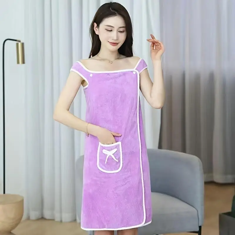 Wearable Towel, Coral Velvet Towel, Bow-Knot Thickened Adult Towel, Quick-Dry Absorbent Towel, Bath Essentials, Bathroom Accessories, Soft Skin-Friendly Wearable Strapless Bathrobe, Versatile Towel & Beach Towel