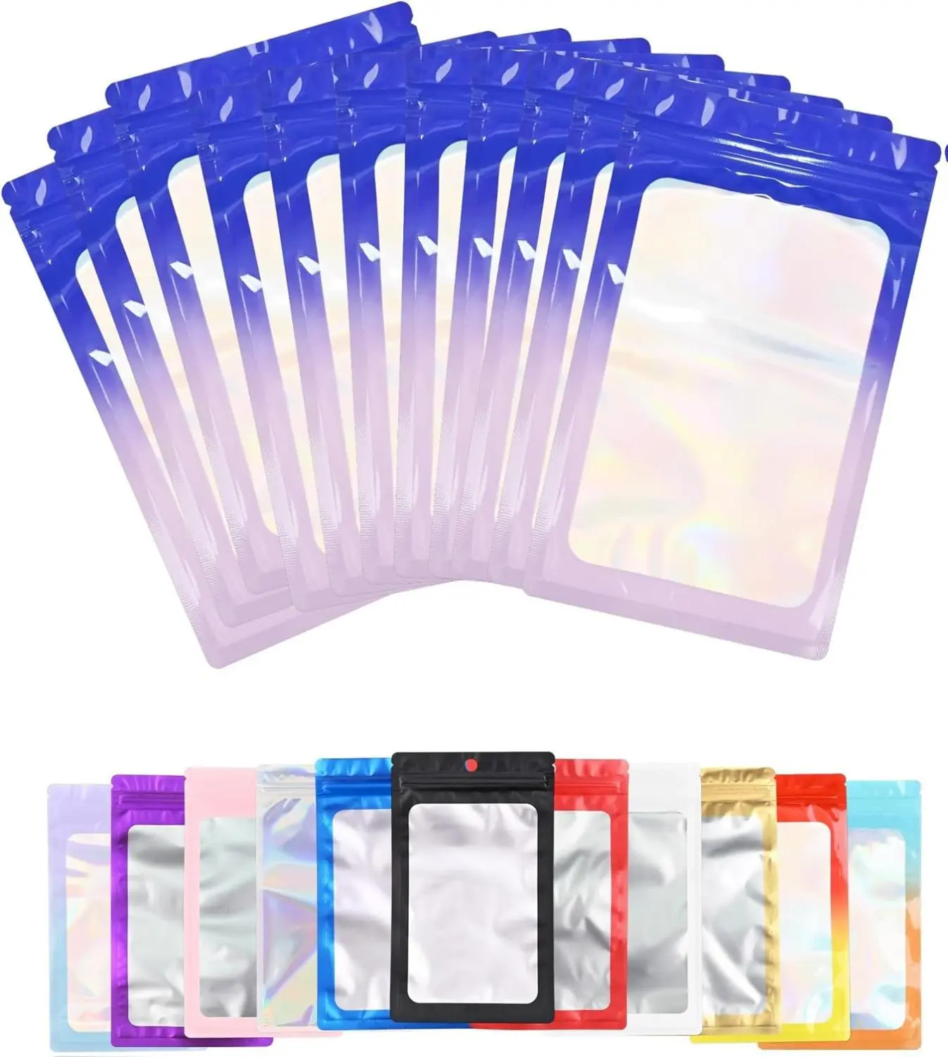 100 Pack Resealable Plastic Bags for Food Storage, Zipper Bags with Clear Front Window, Packaging Pouch for Small Business (Purple & Blue, 2.4x3.9 inch)