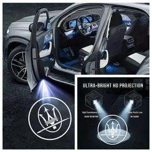 4pcs Maserati Car Logo Welcome Lights, Integrated Projection Atmosphere Lights, No Damage Installation, Easy Peel and Stick, Fits Ghibli, Quattroporte, Granturismo