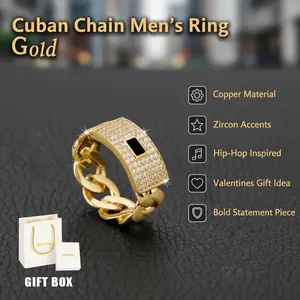 Men's Cuban Style Ring – Copper & Zircon, Hip-Hop Fashion, Trendy & Minimalist Design, Waterproof, Rust-Resistant, Fade-Proof, Unique & Bold, Perfect Valentine's Day Gift for Him