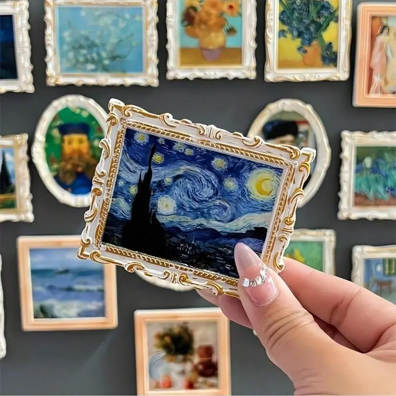 Van Gogh Art Series Refrigerator Decorating Magnet, 1/3 Counts Creative Magnetic Photo Frame, Vintage 3d Decorative Sticker, Home Decor, Travel Souvenir, Light Fridge Magnet, Photo Magnets, Magnets For Fridge, Magnetic Item