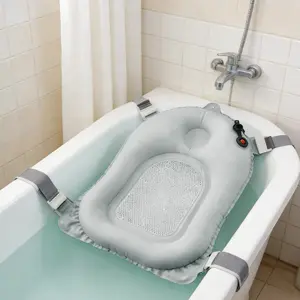 Soft Inflatable Baby Bath Cushion, Anti-Slip Newborn Bath Support Pillow, Safe Infant Bath Lounger for Sink or Tub, Quick-Drying Baby Bath Seat
