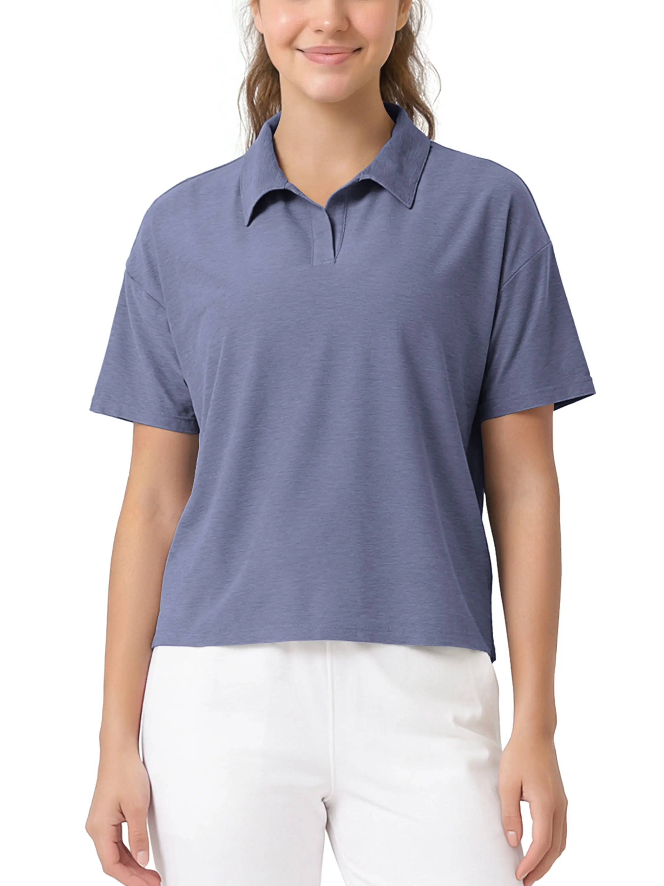 ODODOS Women's Performance Short Sleeve Polo Shirts - Ultra Soft odSTRATUM Tech Tee UPF 50+ Relaxed Crop Top