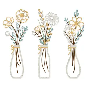 3 Pieces Metal Floral Wall Art Flowers Wall Decor, Rustic Farmhouse Living Room Kitchen Dining Room Bedroom, Housewarming Gifts, Beige, Colorful