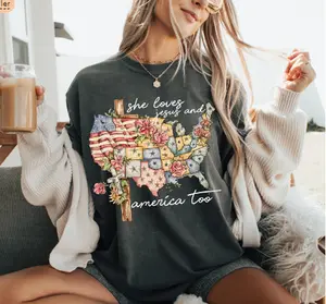 "She Jesus and America Too Christian  Independence Day Design"