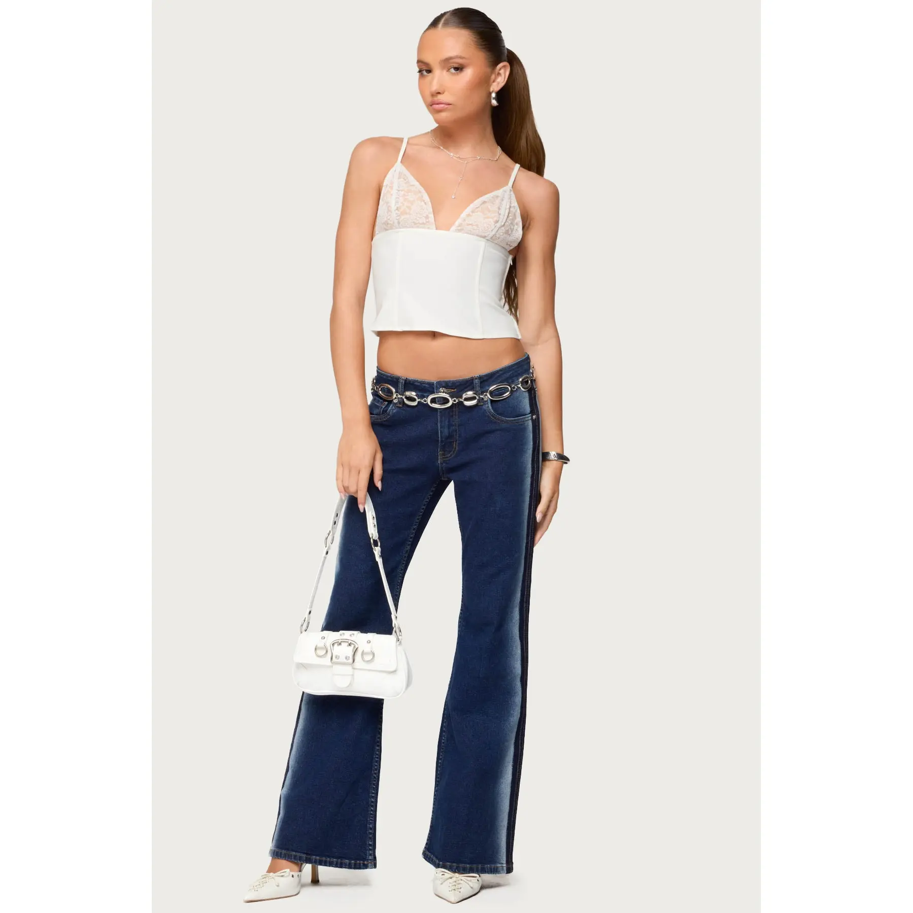 Airbrushed Low Rise Flared Jeans