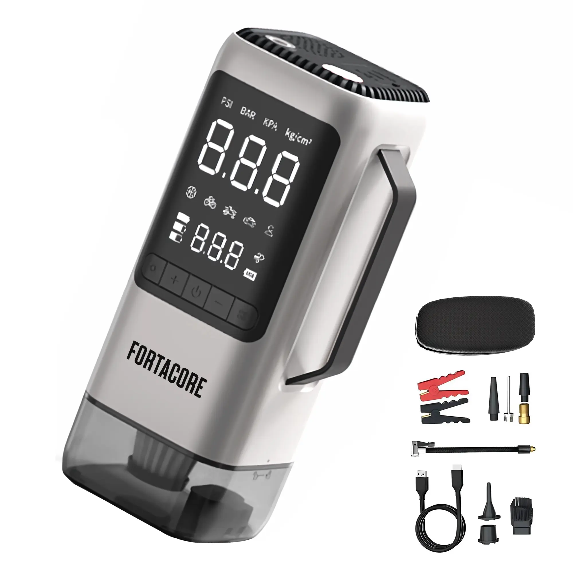 4-in-1 Portable Tire Inflator, Car Vacuum, Jump Starter & Air Compressor – 150 PSI, 8000mAh Power Bank, Cordless,    LED Display for Cars, Bikes