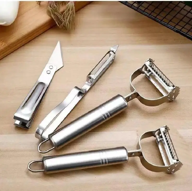 4pcs Premium Multifunctional Stainless Steel Kitchen Peeler & Grater Set - Slicer, Multifunctional Cabbage Grater, Vegetable Fruit Utensils for Dining, Restaurant Use, Fruit Peeler Utensils, Vegetable Peelers For Kitchen