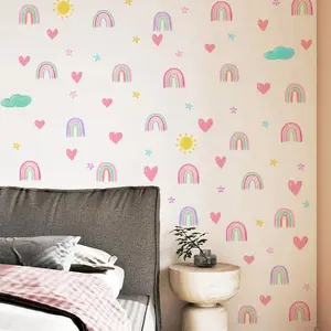 Rainbow & Heart Pattern Wall Sticker, 4 Sheets/set Self Adhesive Wall Decal, Decorative Sticker for Home Bedroom Living Room Decoration