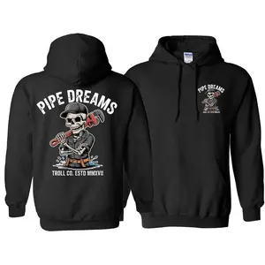 [Made In USA] Plumbing Skeleton Hoodie, Pipe Dreams Funny Blue Collar Graphic Design, Plumber Humor Workwear Apparel, Casual Streetwear Style, Soft Cozy Unisex Pullover