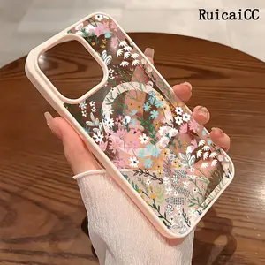 Premium Magnetic Phone Cases for iPhone11/12/13/14/15/16//17/Air/promax/Plus Breezy Floral Patches 2k cased MagSafe Ready, Anti-Fall, Springtok and Ultra-Thin Design | Perfect for Everyday Use Screen Protector Resistance