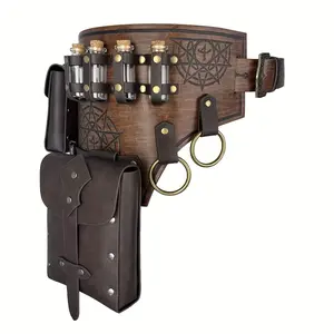 4-Piece Fantasy Magician Potion Belt with Cork Bottles & Pouch for LARP Clothes Costumes Menswear Beige Black Plain gym bag