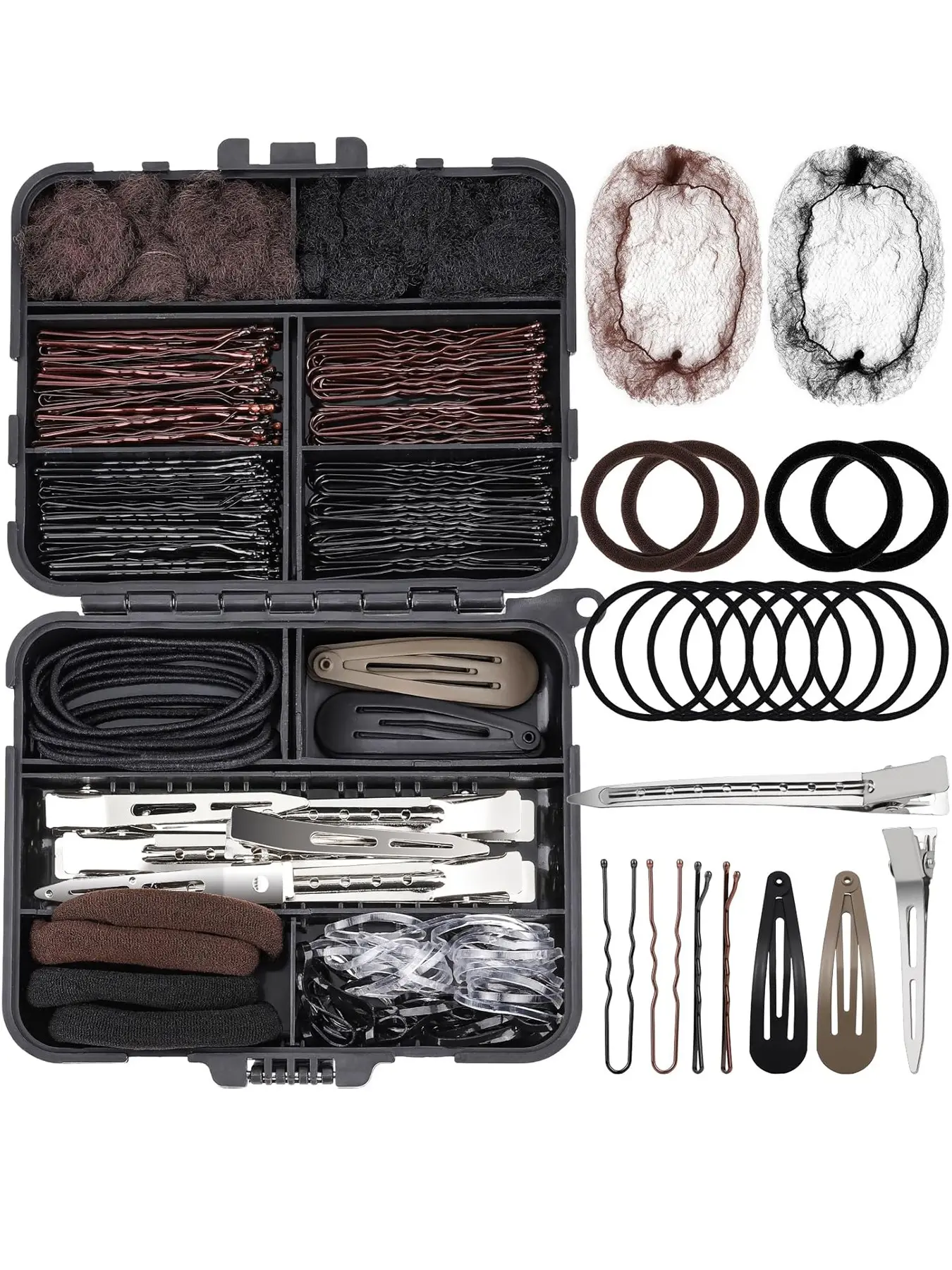 163psc Hair Accessories Kit, Bobby Pins Hair Pins Hair Net Hair Clips and Hair Ties Hair Bands Elastics, Hair Kit for Dances Ballet Competition with Hair Accessories Organizer
